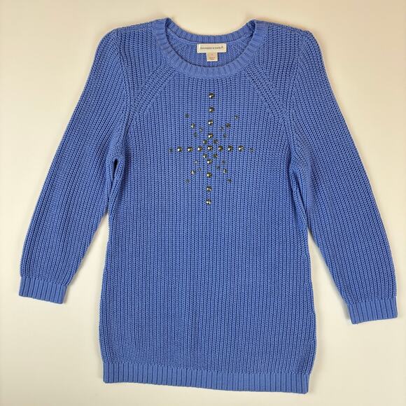 Christopher & Banks Blue Embellished Knit Crewneck Tunic Sweater Size Small - Picture 1 of 12